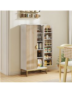HOMCOM 119.5 cm Kitchen Cupboard, Freestanding Kitchen Cabinet with Double Doors, 5 Tiers, 12 Spice Racks, White 2