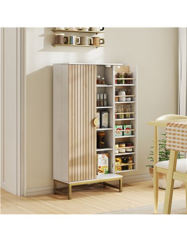 HOMCOM 119.5 cm Kitchen Cupboard, Freestanding Kitchen Cabinet with Double Doors, 5 Tiers, 12 Spice Racks, White