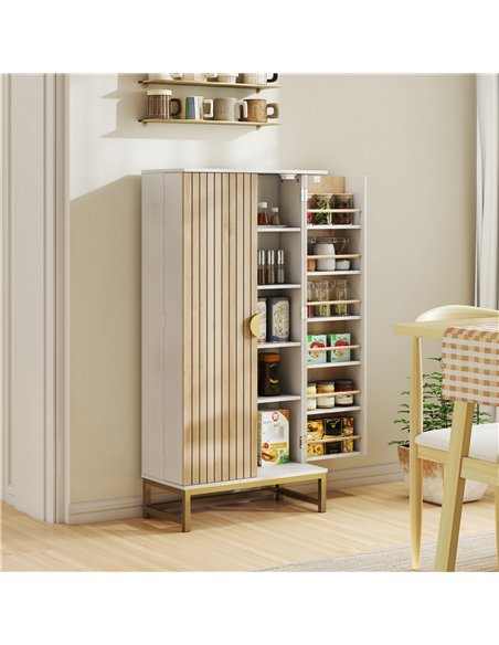 HOMCOM 119.5 cm Kitchen Cupboard, Freestanding Kitchen Cabinet with Double Doors, 5 Tiers, 12 Spice Racks, White - pic 183597 | FastDaddyshop