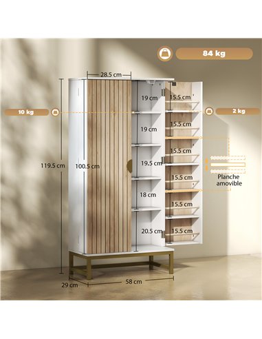 HOMCOM 119.5 cm Kitchen Cupboard, Freestanding Kitchen Cabinet with Double Doors, 5 Tiers, 12 Spice Racks, White
