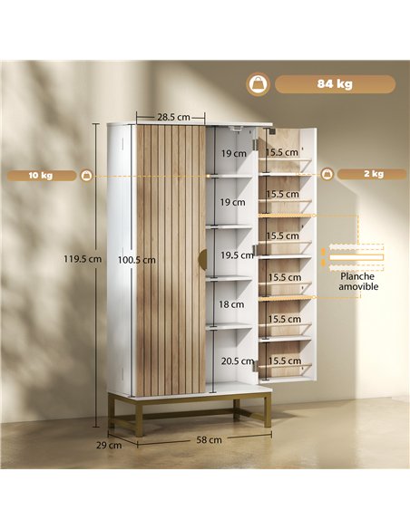 HOMCOM 119.5 cm Kitchen Cupboard, Freestanding Kitchen Cabinet with Double Doors, 5 Tiers, 12 Spice Racks, White - pic 183598 | FastDaddyshop