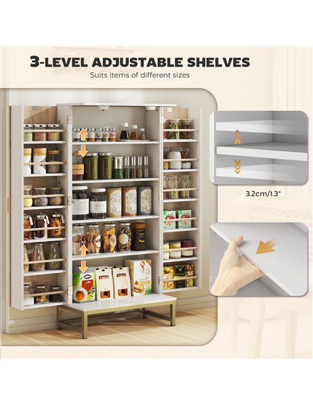 HOMCOM 119.5 cm Kitchen Cupboard, Freestanding Kitchen Cabinet with Double Doors, 5 Tiers, 12 Spice Racks, White - pic 183600 | FastDaddyshop