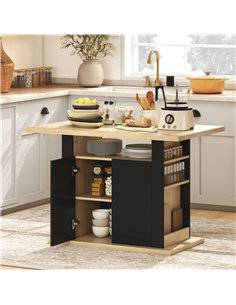HOMCOM Kitchen Island with Spice Rack, Kitchen Storage with Large Tabletop for 4 People, Adjustable Shelves Black & Natural 2