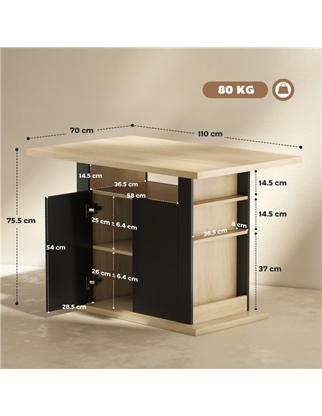 HOMCOM Kitchen Island with Spice Rack, Kitchen Storage with Large Tabletop for 4 People, Adjustable Shelves Black & Natural - pic 183607 | FastDaddyshop