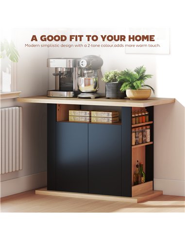 HOMCOM Kitchen Island with Spice Rack, Kitchen Storage with Large Tabletop for 4 People, Adjustable Shelves Black & Natural
