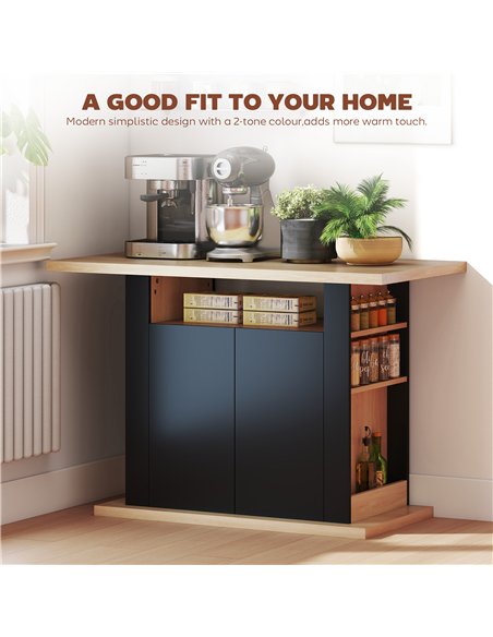 HOMCOM Kitchen Island with Spice Rack, Kitchen Storage with Large Tabletop for 4 People, Adjustable Shelves Black & Natural - pic 183608 | FastDaddyshop