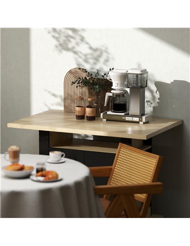HOMCOM Kitchen Island with Spice Rack, Kitchen Storage with Large Tabletop for 4 People, Adjustable Shelves Black & Natural