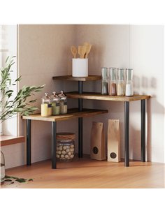 HOMCOM 3-Tier Kitchen Countertop Organiser, Adjustable Spice Rack, Corner Shelf for Kitchen, Coffee Bar, Bathroom, Rustic Brown 2