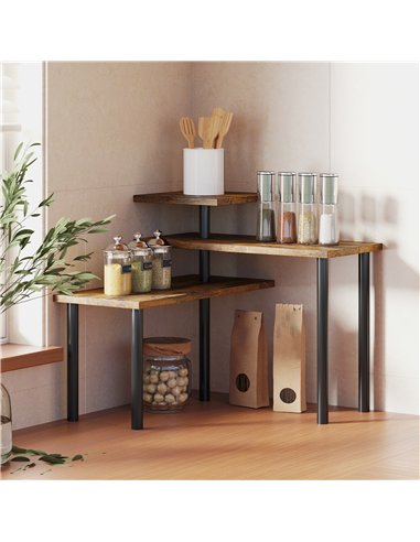 HOMCOM 3-Tier Kitchen Countertop Organiser, Adjustable Spice Rack, Corner Shelf for Kitchen, Coffee Bar, Bathroom, Rustic Brown