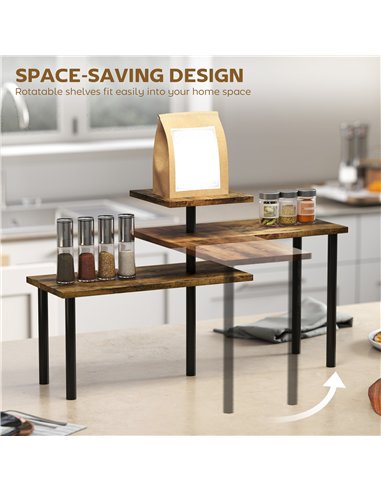 HOMCOM 3-Tier Kitchen Countertop Organiser, Adjustable Spice Rack, Corner Shelf for Kitchen, Coffee Bar, Bathroom, Rustic Brown