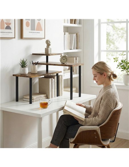HOMCOM 3-Tier Kitchen Countertop Organiser, Adjustable Spice Rack, Corner Shelf for Kitchen, Coffee Bar, Bathroom, Rustic Brown - pic 183620 | FastDaddyshop