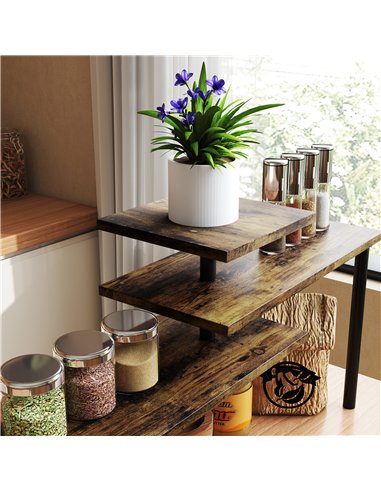 HOMCOM 3-Tier Kitchen Countertop Organiser, Adjustable Spice Rack, Corner Shelf for Kitchen, Coffee Bar, Bathroom, Rustic Brown