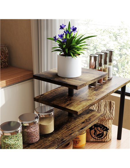 HOMCOM 3-Tier Kitchen Countertop Organiser, Adjustable Spice Rack, Corner Shelf for Kitchen, Coffee Bar, Bathroom, Rustic Brown - pic 183622 | FastDaddyshop