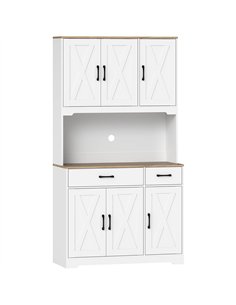 HOMCOM 175 cm Tall Kitchen Pantry Cabinet with Microwave Stand, Freestanding Pantry Cupboard, White