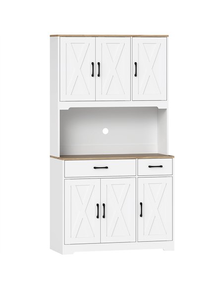 HOMCOM 175 cm Tall Kitchen Pantry Cabinet with Microwave Stand, Freestanding Pantry Cupboard, White - pic 183623 | FastDaddyshop
