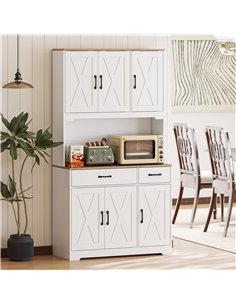 HOMCOM 175 cm Tall Kitchen Pantry Cabinet with Microwave Stand, Freestanding Pantry Cupboard, White 2