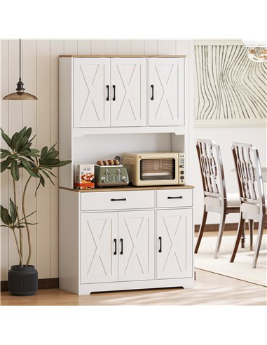 HOMCOM 175 cm Tall Kitchen Pantry Cabinet with Microwave Stand, Freestanding Pantry Cupboard, White