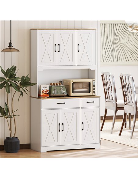 HOMCOM 175 cm Tall Kitchen Pantry Cabinet with Microwave Stand, Freestanding Pantry Cupboard, White - pic 183624 | FastDaddyshop