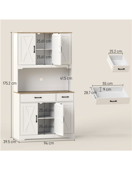 HOMCOM 175 cm Tall Kitchen Pantry Cabinet with Microwave Stand, Freestanding Pantry Cupboard, White - pic 183625 | FastDaddyshop