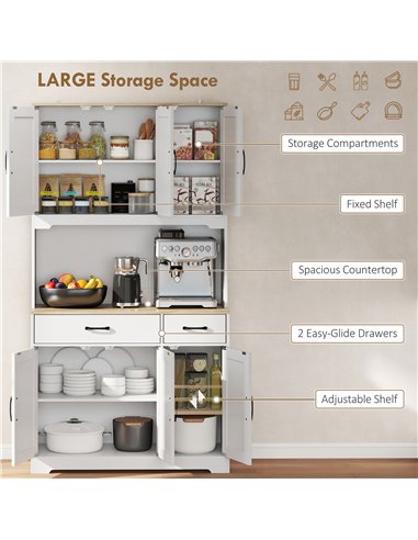 HOMCOM 175 cm Tall Kitchen Pantry Cabinet with Microwave Stand, Freestanding Pantry Cupboard, White