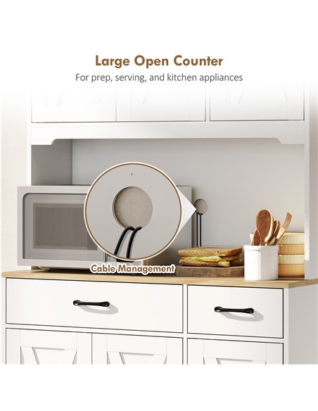 HOMCOM 175 cm Tall Kitchen Pantry Cabinet with Microwave Stand, Freestanding Pantry Cupboard, White - pic 183627 | FastDaddyshop