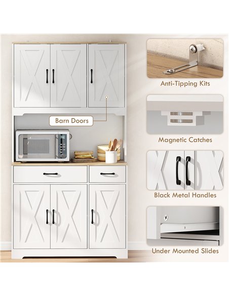 HOMCOM 175 cm Tall Kitchen Pantry Cabinet with Microwave Stand, Freestanding Pantry Cupboard, White - pic 183628 | FastDaddyshop