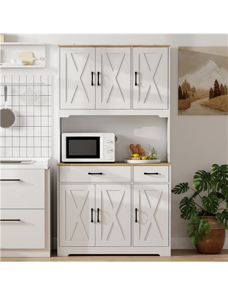 HOMCOM 175 cm Tall Kitchen Pantry Cabinet with Microwave Stand, Freestanding Pantry Cupboard, White - pic 183629 | FastDaddyshop