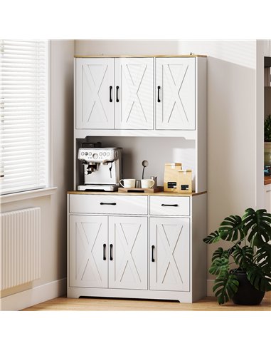 HOMCOM 175 cm Tall Kitchen Pantry Cabinet with Microwave Stand, Freestanding Pantry Cupboard, White