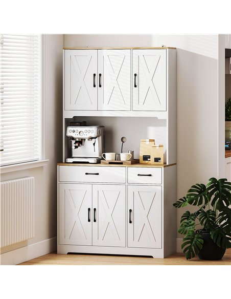 HOMCOM 175 cm Tall Kitchen Pantry Cabinet with Microwave Stand, Freestanding Pantry Cupboard, White - pic 183630 | FastDaddyshop