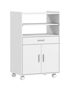 HOMCOM Kitchen Trolley with Wheels, Modern Mobile Microwave Stand with Slide-Out Shelf, Drawer and 2 Doors for Dining Room