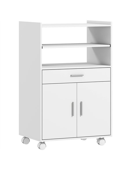 HOMCOM Kitchen Trolley with Wheels, Modern Mobile Microwave Stand with Slide-Out Shelf, Drawer and 2 Doors for Dining Room - pic 183632 | FastDaddyshop