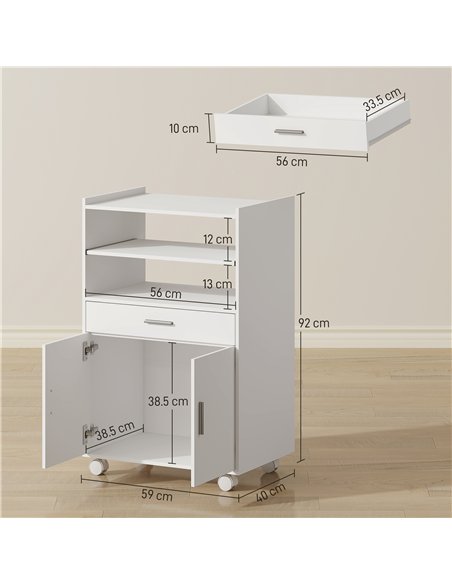 HOMCOM Kitchen Trolley with Wheels, Modern Mobile Microwave Stand with Slide-Out Shelf, Drawer and 2 Doors for Dining Room - pic 183634 | FastDaddyshop