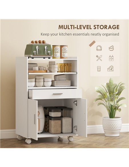 HOMCOM Kitchen Trolley with Wheels, Modern Mobile Microwave Stand with Slide-Out Shelf, Drawer and 2 Doors for Dining Room - pic 183635 | FastDaddyshop