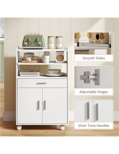 HOMCOM Kitchen Trolley with Wheels, Modern Mobile Microwave Stand with Slide-Out Shelf, Drawer and 2 Doors for Dining Room - pic 183638 | FastDaddyshop