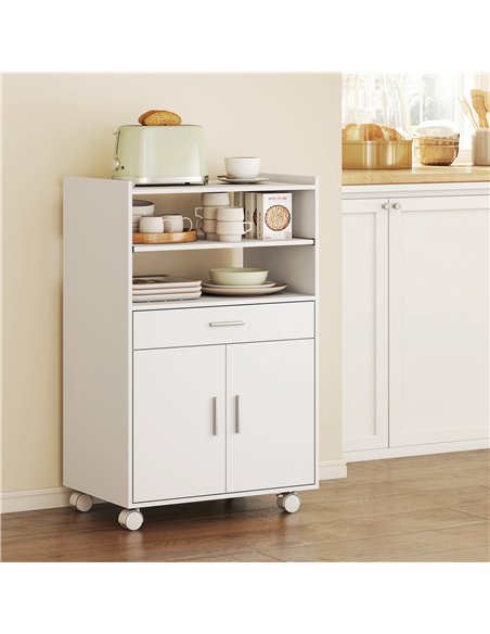 HOMCOM Kitchen Trolley with Wheels, Modern Mobile Microwave Stand with Slide-Out Shelf, Drawer and 2 Doors for Dining Room - pic 183639 | FastDaddyshop