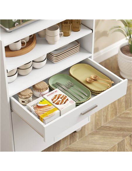 HOMCOM Kitchen Trolley with Wheels, Modern Mobile Microwave Stand with Slide-Out Shelf, Drawer and 2 Doors for Dining Room - pic 183640 | FastDaddyshop