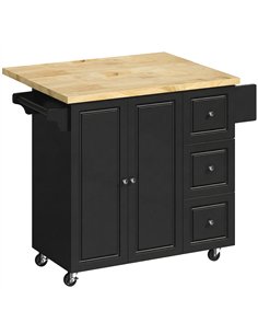 HOMCOM Kitchen Island on Wheels, Rolling Kitchen Storage Trolley with Drop Leaf, Drawers, Towel and Spice Rack, Black