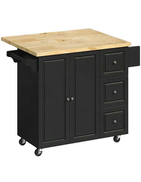 HOMCOM Kitchen Island on Wheels, Rolling Kitchen Storage Trolley with Drop Leaf, Drawers, Towel and Spice Rack, Black - pic 183650 | FastDaddyshop