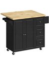 HOMCOM Kitchen Island on Wheels, Rolling Kitchen Storage Trolley with Drop Leaf, Drawers, Towel and Spice Rack, Black
