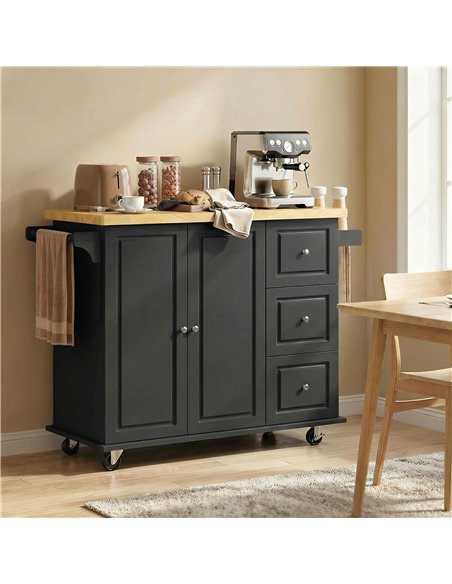 HOMCOM Kitchen Island on Wheels, Rolling Kitchen Storage Trolley with Drop Leaf, Drawers, Towel and Spice Rack, Black - pic 183657 | FastDaddyshop