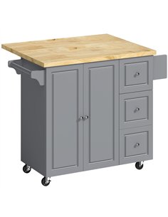 HOMCOM Kitchen Island on Wheels, Rolling Kitchen Storage Trolley with Drop Leaf, Drawers, Towel and Spice Rack, Grey