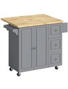 HOMCOM Kitchen Island on Wheels, Rolling Kitchen Storage Trolley with Drop Leaf, Drawers, Towel and Spice Rack, Grey