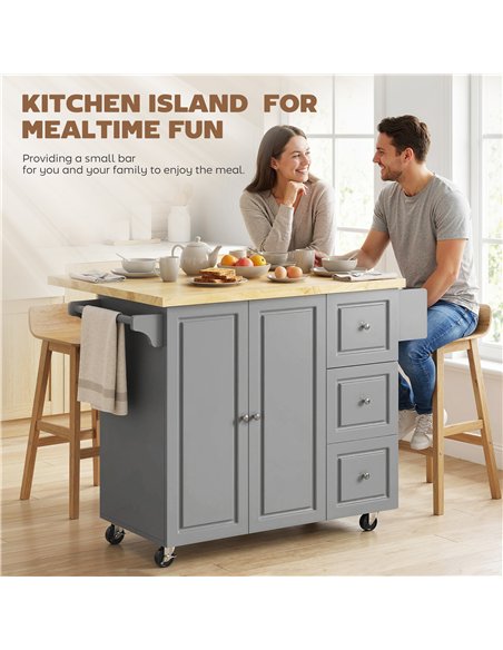 HOMCOM Kitchen Island on Wheels, Rolling Kitchen Storage Trolley with Drop Leaf, Drawers, Towel and Spice Rack, Grey - pic 183662 | FastDaddyshop