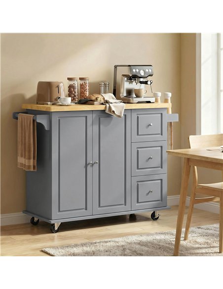 HOMCOM Kitchen Island on Wheels, Rolling Kitchen Storage Trolley with Drop Leaf, Drawers, Towel and Spice Rack, Grey - pic 183666 | FastDaddyshop