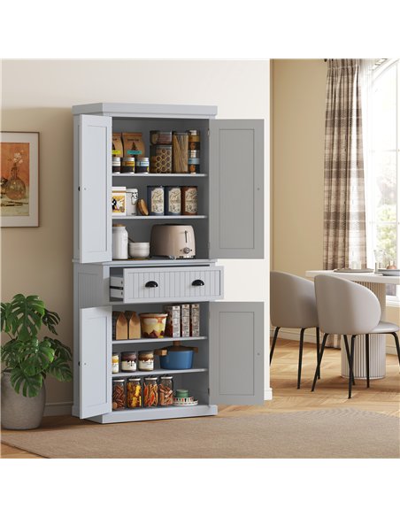 HOMCOM Multi-Storage Mid-Century Kitchen Cabinet - Grey - pic 183669 | FastDaddyshop