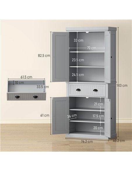 HOMCOM Multi-Storage Mid-Century Kitchen Cabinet - Grey - pic 183670 | FastDaddyshop