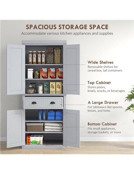 HOMCOM Multi-Storage Mid-Century Kitchen Cabinet - Grey - pic 183671 | FastDaddyshop