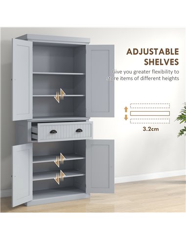 HOMCOM Multi-Storage Mid-Century Kitchen Cabinet - Grey