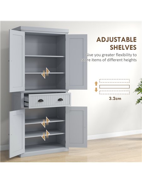 HOMCOM Multi-Storage Mid-Century Kitchen Cabinet - Grey - pic 183672 | FastDaddyshop