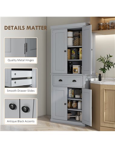 HOMCOM Multi-Storage Mid-Century Kitchen Cabinet - Grey